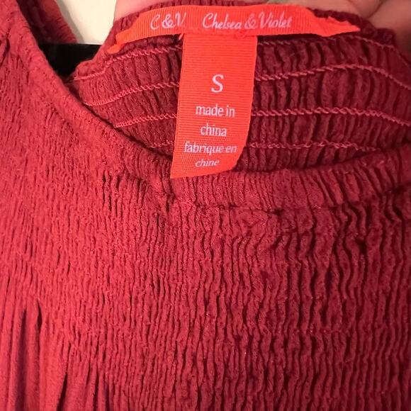 C & V Chelsea & Violet Maroon boho bell ruffle sleeve Size Small - Picture 3 of 7